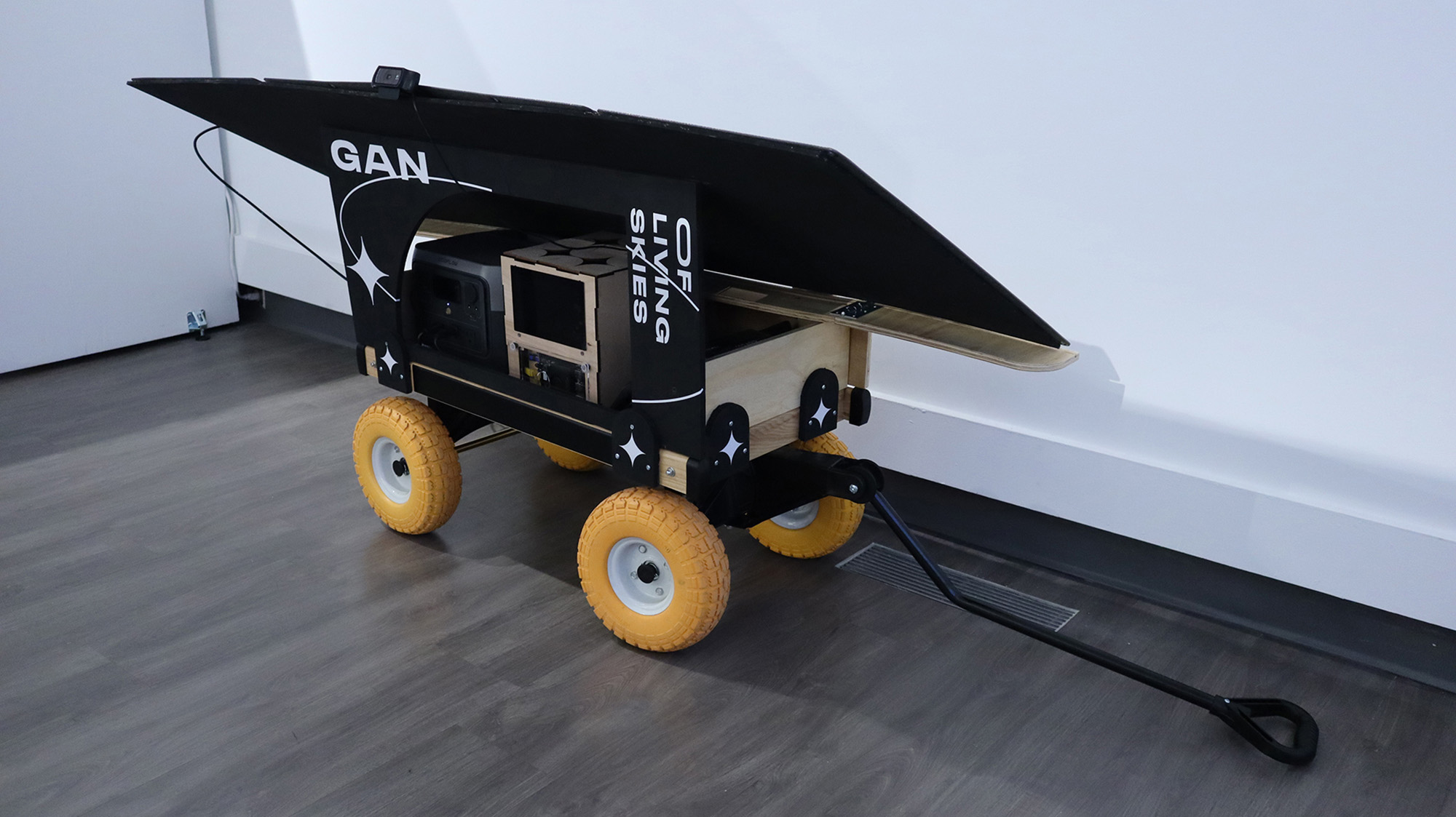The WaGAN powered off, sitting in the gallery without solar input.
