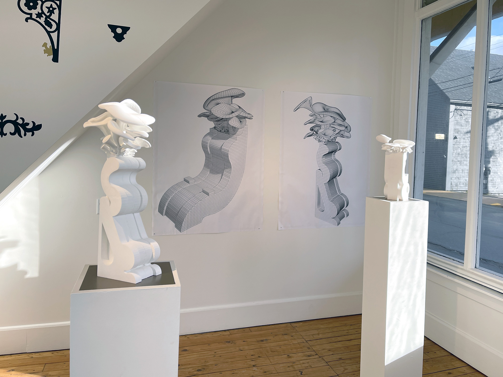 3D-printed Ornamushroom mold models with digital renders.